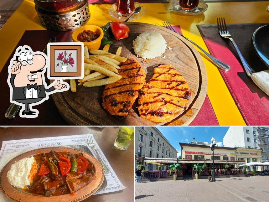 Взгляните на это фото, где видны внутреннее оформление и еда в Marmaris