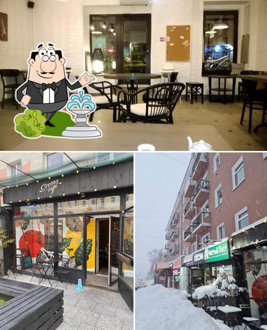 В Crema Caffe есть внешнее оформление, внутреннее оформление и многое другое