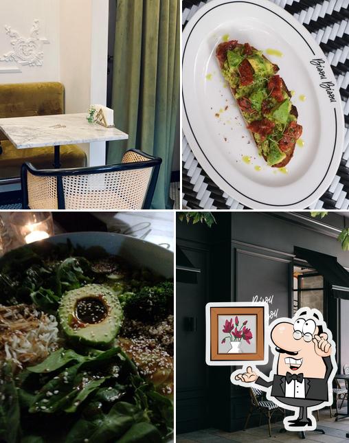 Это фотография, где изображены внутреннее оформление и еда в Бизу Бизу