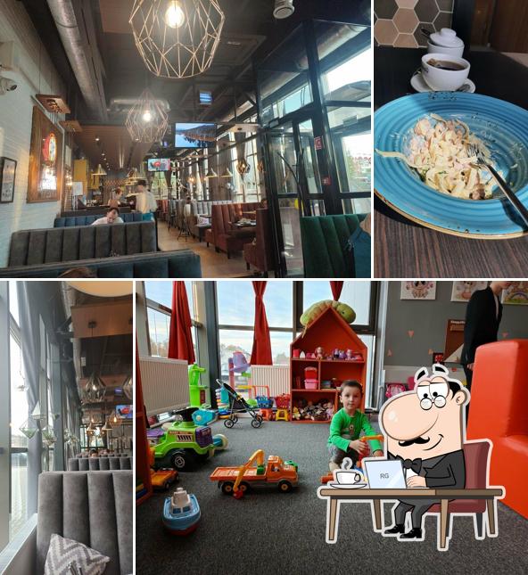 Посмотрите на внутренний интерьер "ПиццаФабрики"