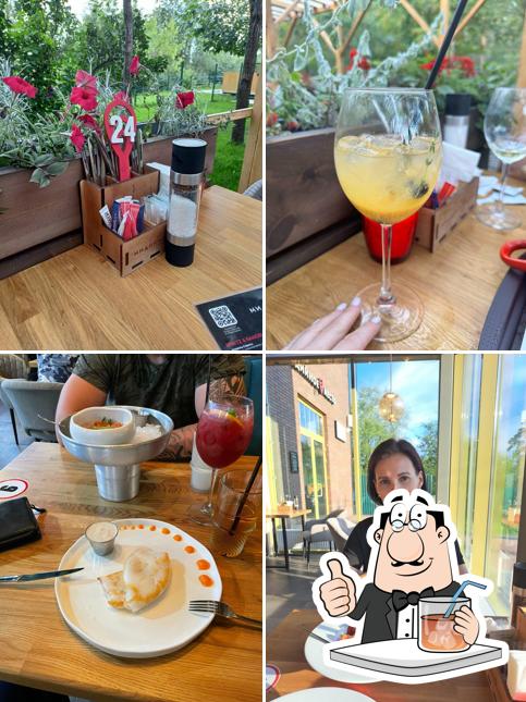 Это фотография, где изображены напитки и внутреннее оформление в Мидийное Место