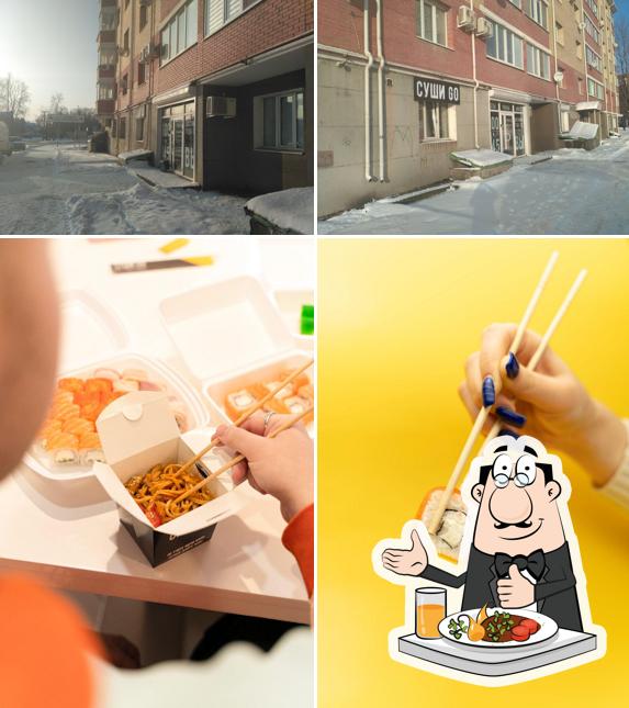 Снимок, на котором видны еда и внешнее оформление в Суши Go