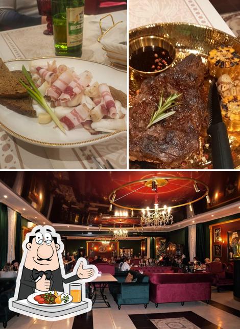 Взгляните на это изображение, где видны еда и внутреннее оформление в Барон Бекон и телячьи нежности