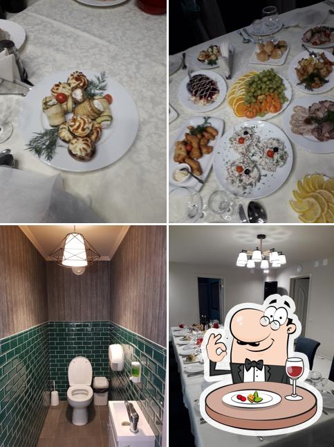 Фото, на котором видны еда и внутреннее оформление в Компот