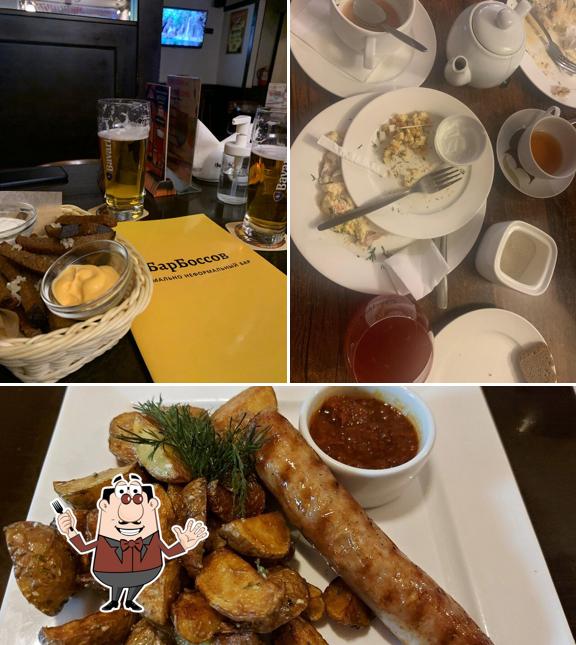 Взгляните на эту фотографию, где видны еда и пиво в БарБоссов
