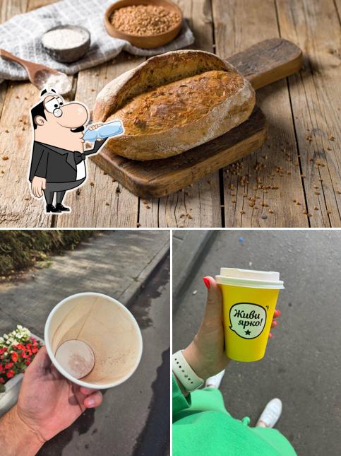 Взгляните на это изображение, где видны напитки и еда в Хлеб&Молоко