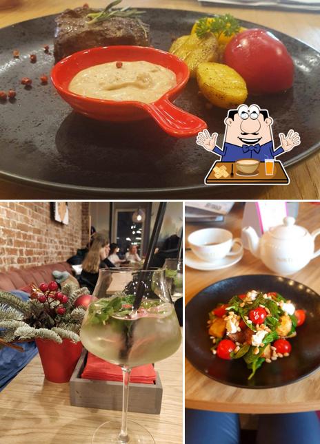 Это фотография, где изображены еда и напитки в Место Притяжения