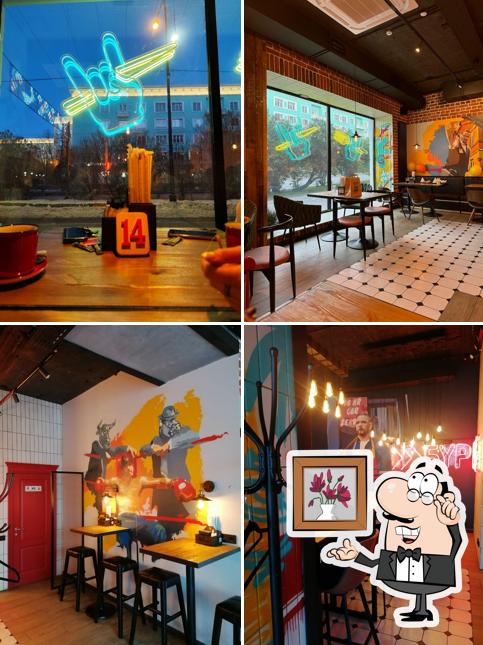 Посмотрите на внутренний интерьер "Топ Бургерс"