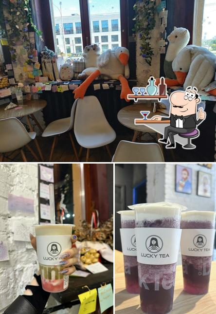 Изображение, на котором видны внутреннее оформление и напитки в Lucky Tea