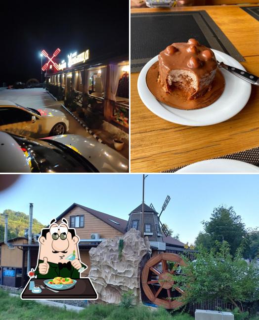 Фото, на котором видны еда и внешнее оформление в Старая мельница