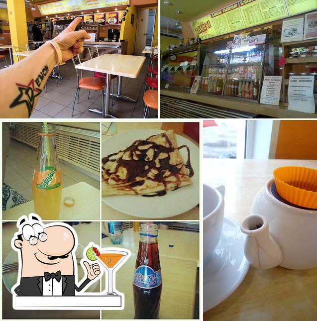 Помимо прочего, в Блины кафетерий есть напитки и внутреннее оформление