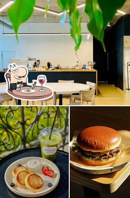 Фото, на котором видны еда и внутреннее оформление в Collision coffeefood
