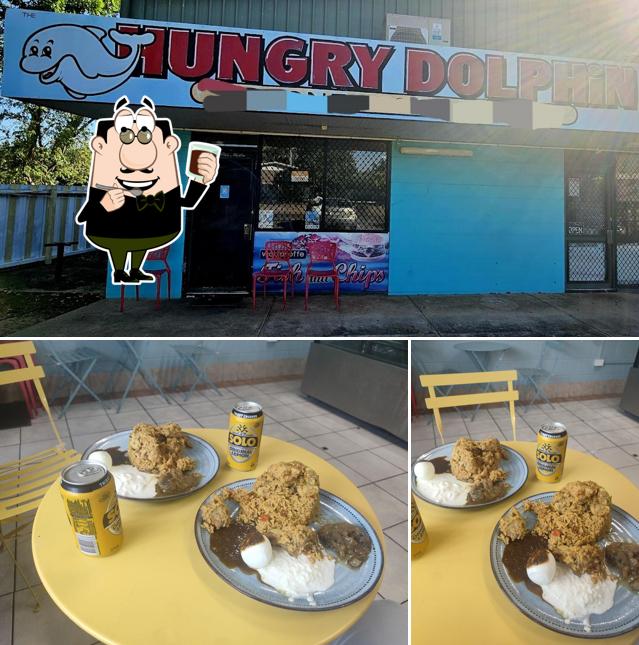 Hungry dolphin fish and chips