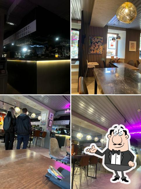 Посмотрите на внутренний интерьер "Рамен Тен"