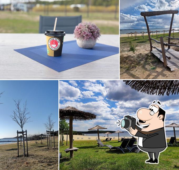Strandbar Markise mit warmen Speisen, Pizza 24 Stunden und Cocktails