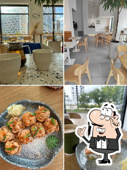 Посмотрите на внутренний интерьер "Hēre sushi"