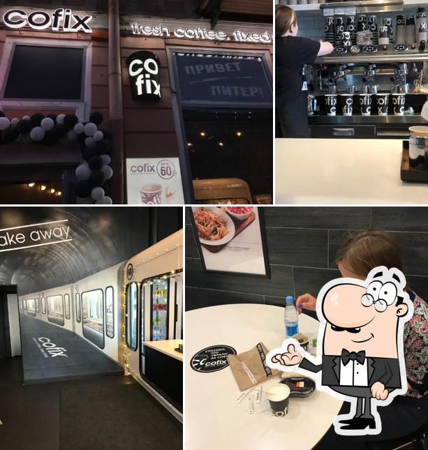 Посмотрите на внутренний интерьер "Cofix bakery"