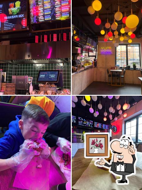 Посмотрите на внутренний интерьер "Ям Бургер"