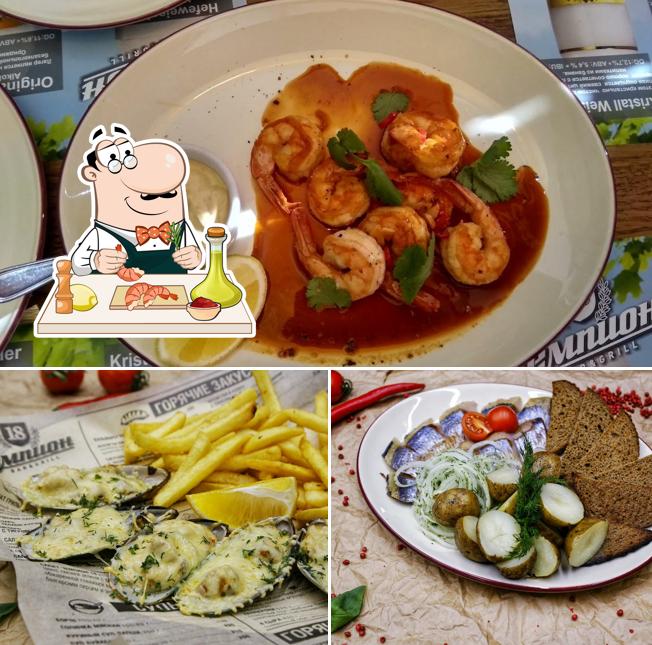 Креветки с кукурузной кашей в "Чемпионе"