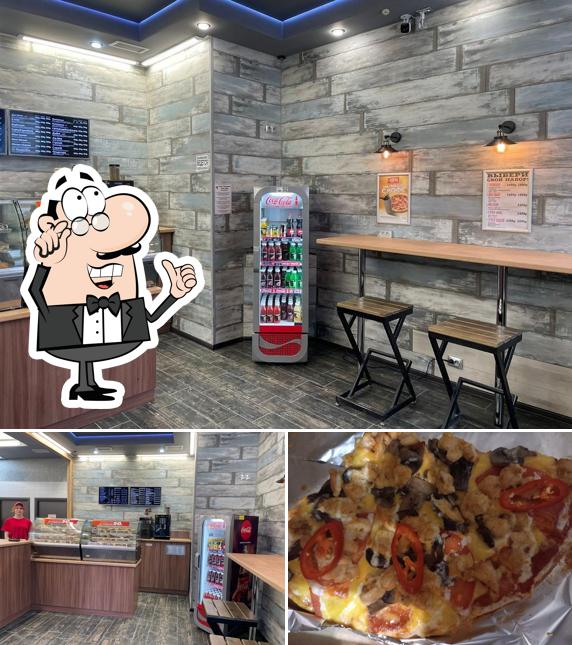 В Пиццерийка есть внутреннее оформление, еда и многое другое