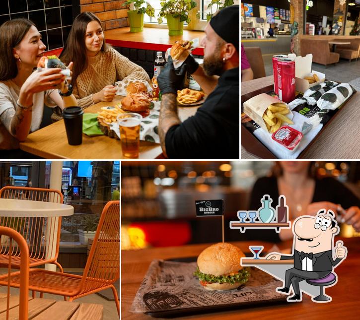 Посмотрите на внутренний интерьер "Big Bro Burger"