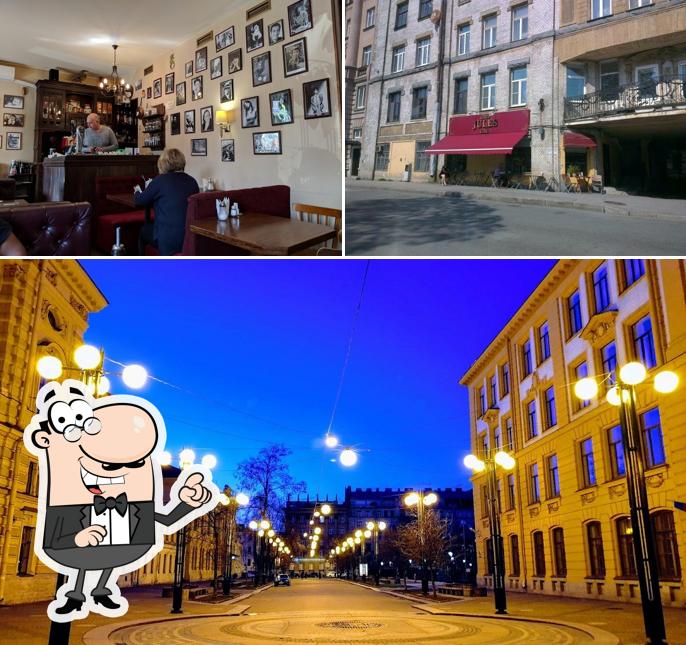 В Chez Jules есть внешнее оформление, барная стойка и многое другое